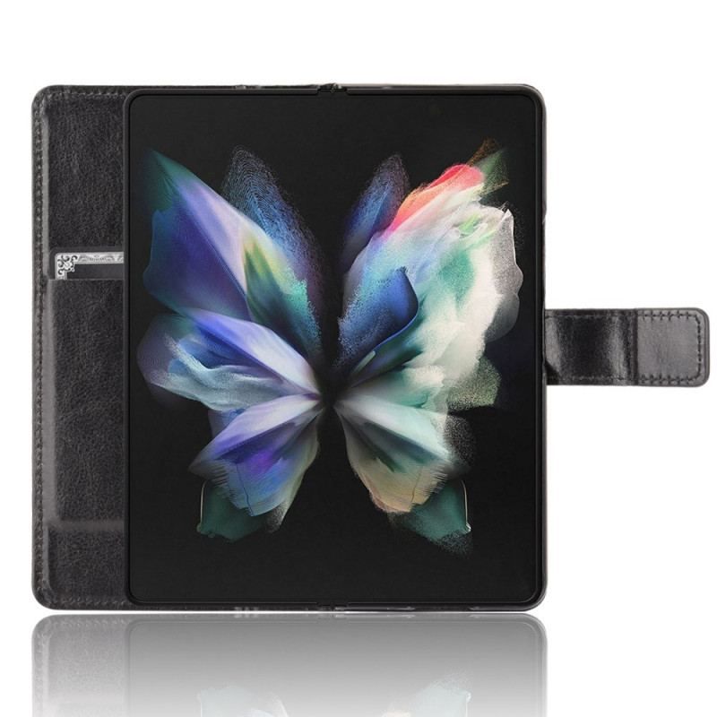 Flip Cover Samsung Galaxy Z Fold 4 Med Snor Klassisk Strappy Glat Imiteret Læder