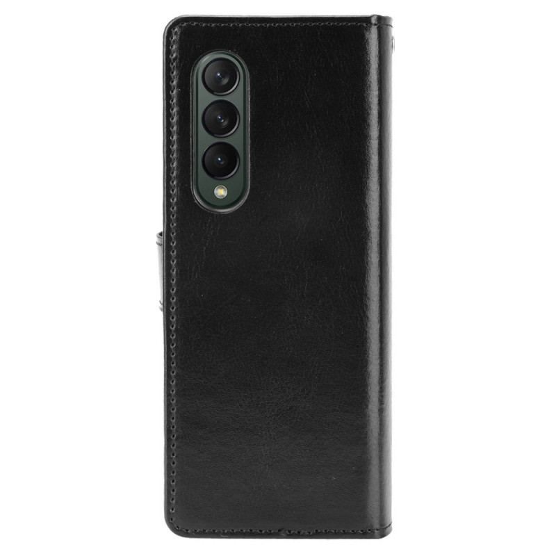 Flip Cover Samsung Galaxy Z Fold 4 Med Snor Klassisk Strappy Glat Imiteret Læder