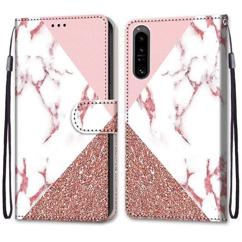 Flip Cover Sony Xperia 1 IV Marmor Og Glitter Trekant