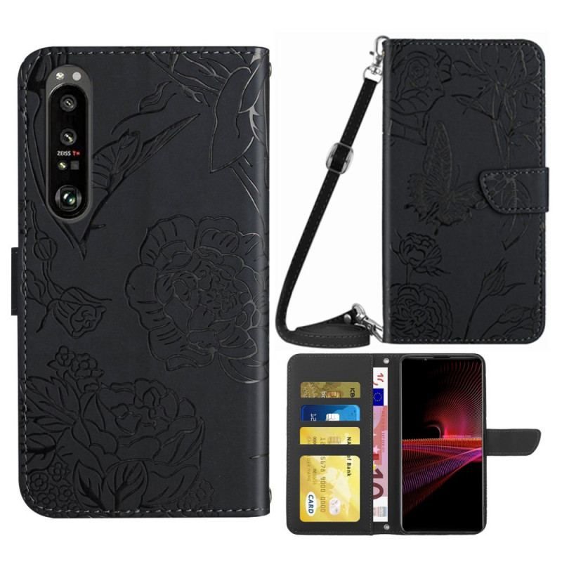 Flip Cover Sony Xperia 1 IV Sommerfugle Og Skulderrem