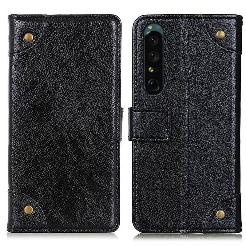 Flip Cover Sony Xperia 1 IV Style Nappa Læder Med Nitter