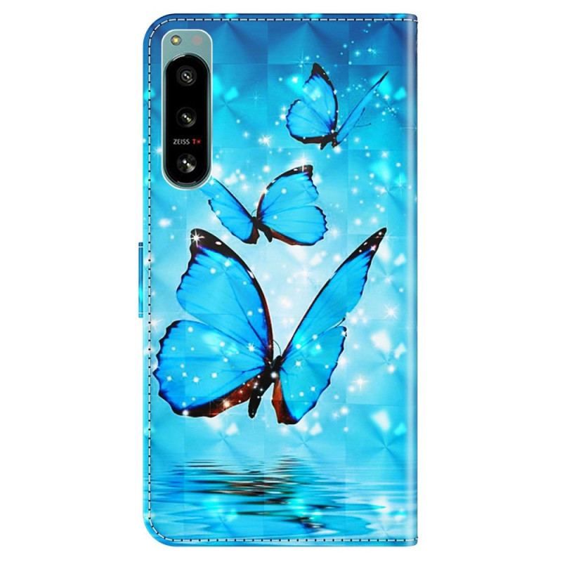 Flip Cover Sony Xperia 5 IV Med Snor Thong Sommerfugle