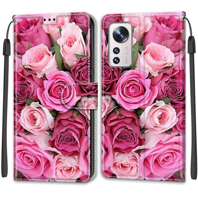 Flip Cover Xiaomi 12 / 12X Med Snor Strappy Floral