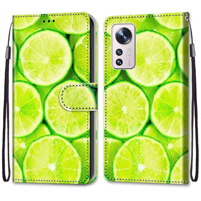 Flip Cover Xiaomi 12 / 12X Med Snor Strip Limefrugter