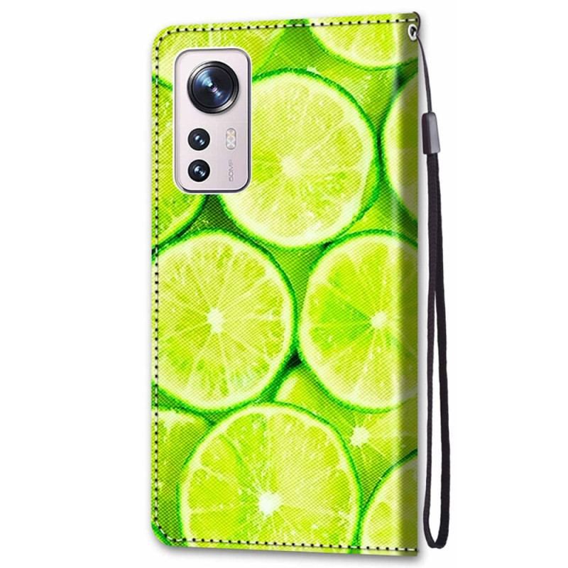 Flip Cover Xiaomi 12 / 12X Med Snor Strip Limefrugter