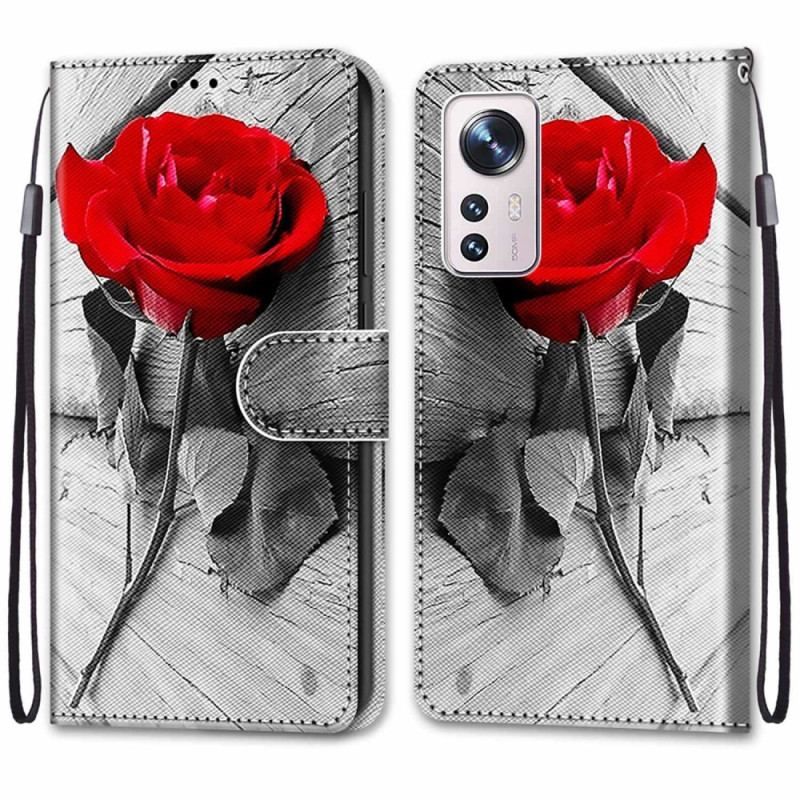 Flip Cover Xiaomi 12 / 12X Smukke Blomster Med Rem