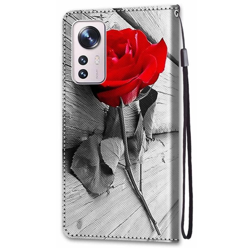 Flip Cover Xiaomi 12 / 12X Smukke Blomster Med Rem