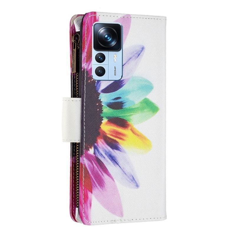 Flip Cover Xiaomi 12T / 12T Pro Blomsterlomme Med Lynlås