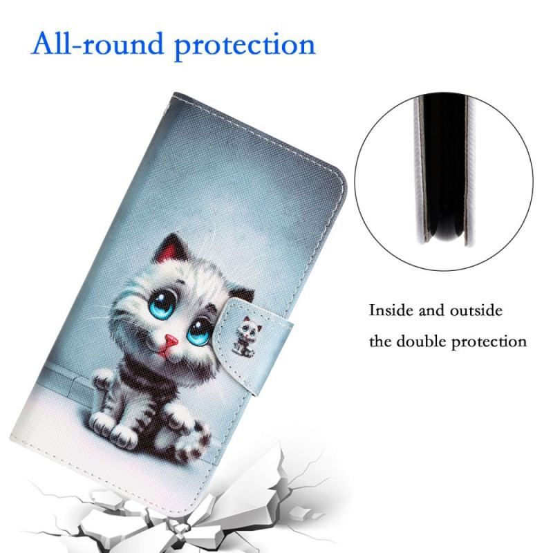 Flip Cover Xiaomi 12T / 12T Pro Med Snor Strappy Blue Eyed Cat