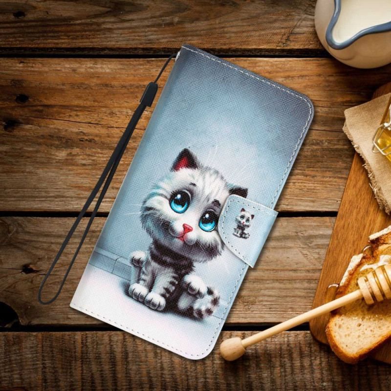 Flip Cover Xiaomi 12T / 12T Pro Med Snor Strappy Blue Eyed Cat