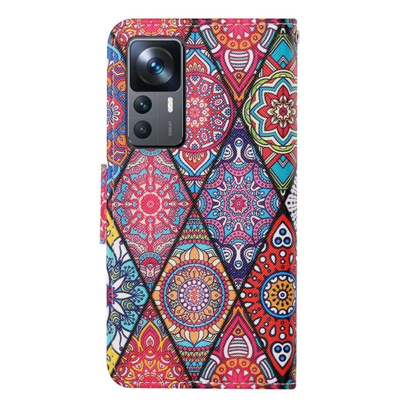 Flip Cover Xiaomi 12T / 12T Pro Patchwork Med Lanyard