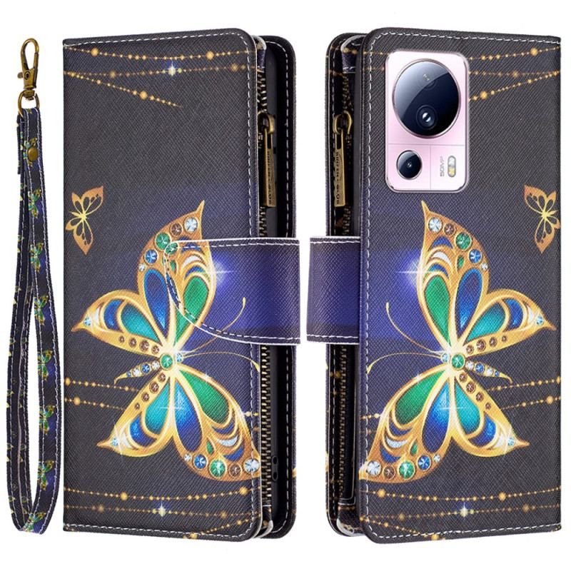 Flip Cover Xiaomi 13 Lite Punge Etui Guld Butterflies Tegnebog