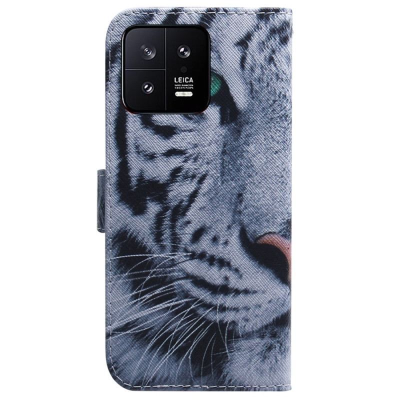 Flip Cover Xiaomi 13 Med Snor Strappy White Tiger