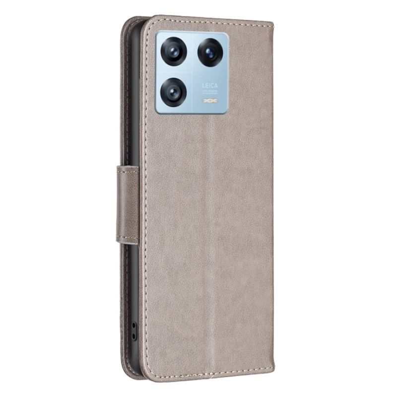 Flip Cover Xiaomi 13 Pro Med Snor Sommerfugle Trykt Strappy