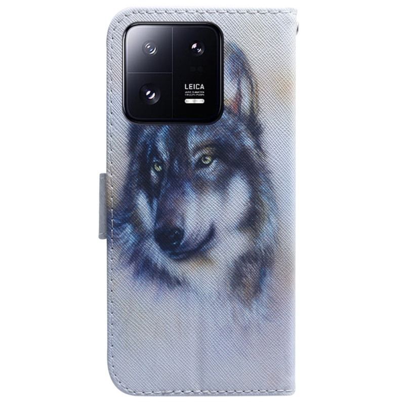 Flip Cover Xiaomi 13 Pro Med Snor Strappy Akvarelhund