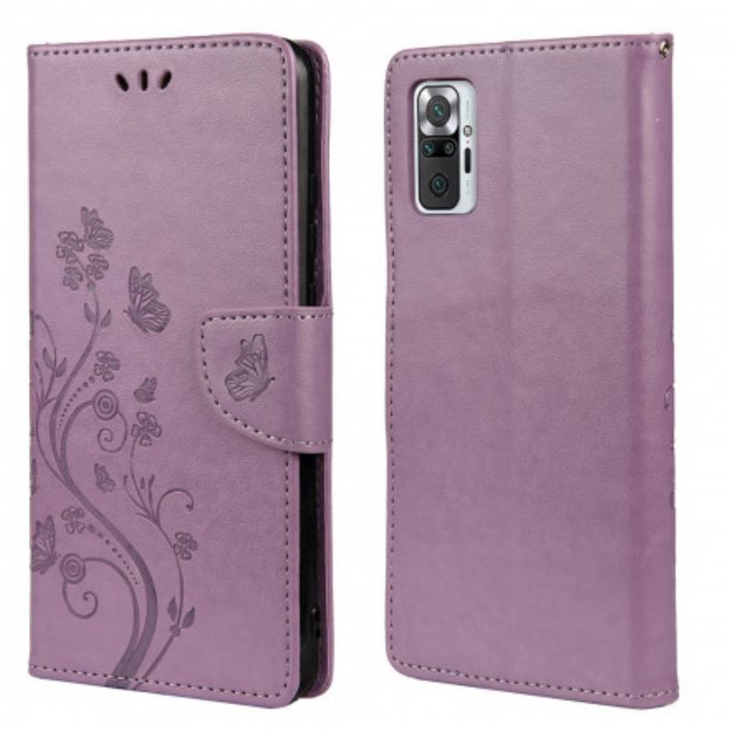 Flip Cover Xiaomi Redmi Note 10 / 10S Asiatiske Sommerfugle Og Blomster