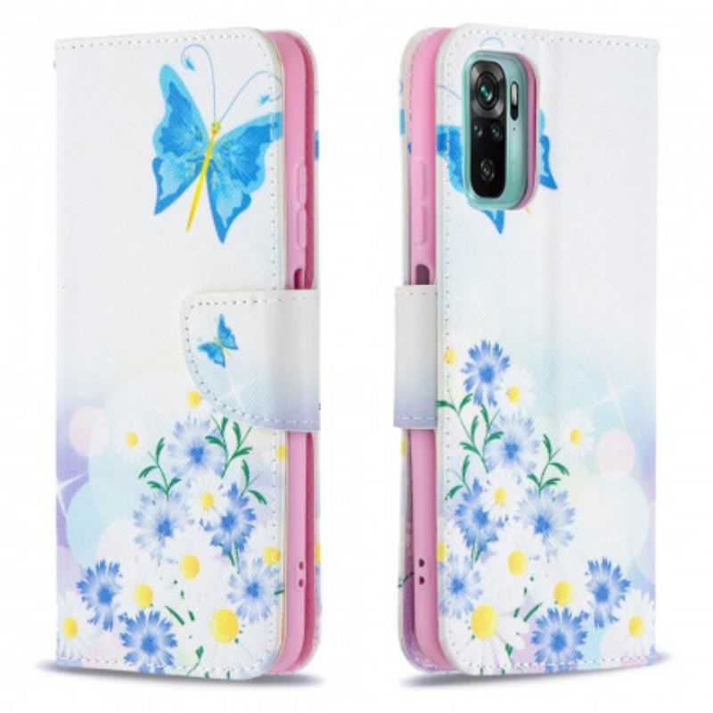 Flip Cover Xiaomi Redmi Note 10 / 10S Malede Sommerfugle Og Blomster