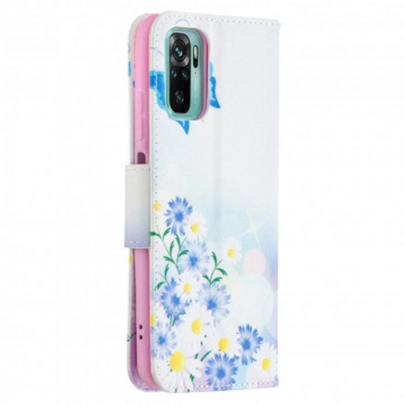 Flip Cover Xiaomi Redmi Note 10 / 10S Malede Sommerfugle Og Blomster