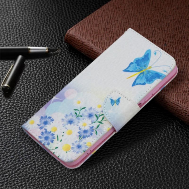 Flip Cover Xiaomi Redmi Note 10 / 10S Malede Sommerfugle Og Blomster