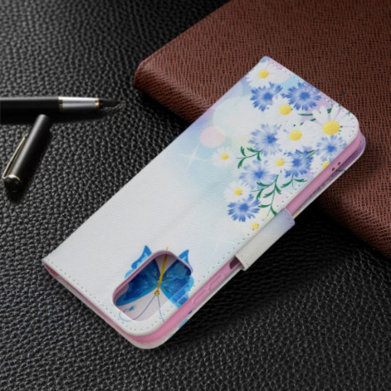 Flip Cover Xiaomi Redmi Note 10 / 10S Malede Sommerfugle Og Blomster