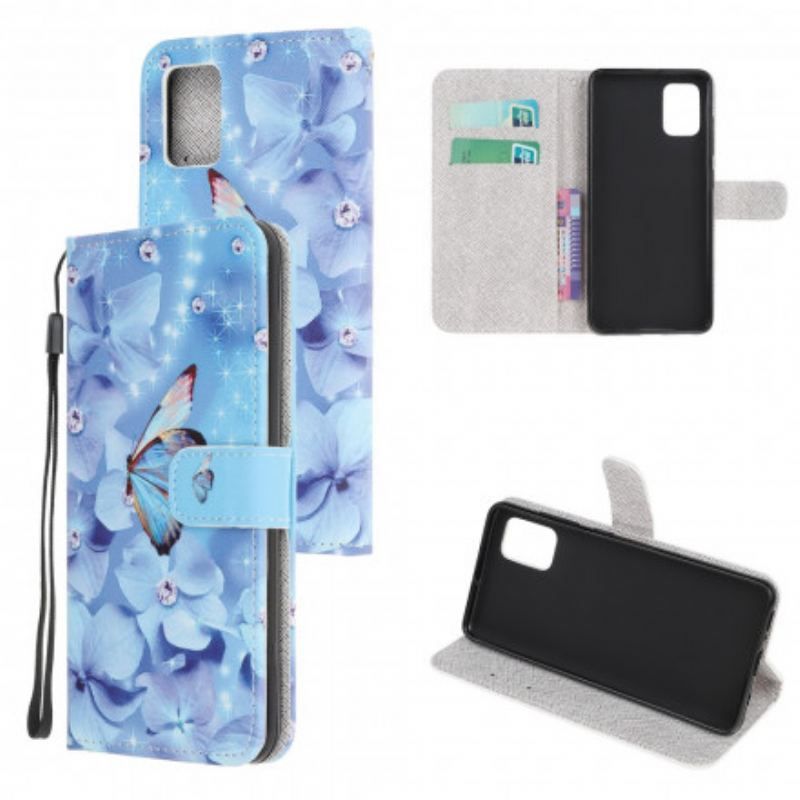 Flip Cover Xiaomi Redmi Note 10 / 10S Med Snor Strappy Diamond Sommerfugle