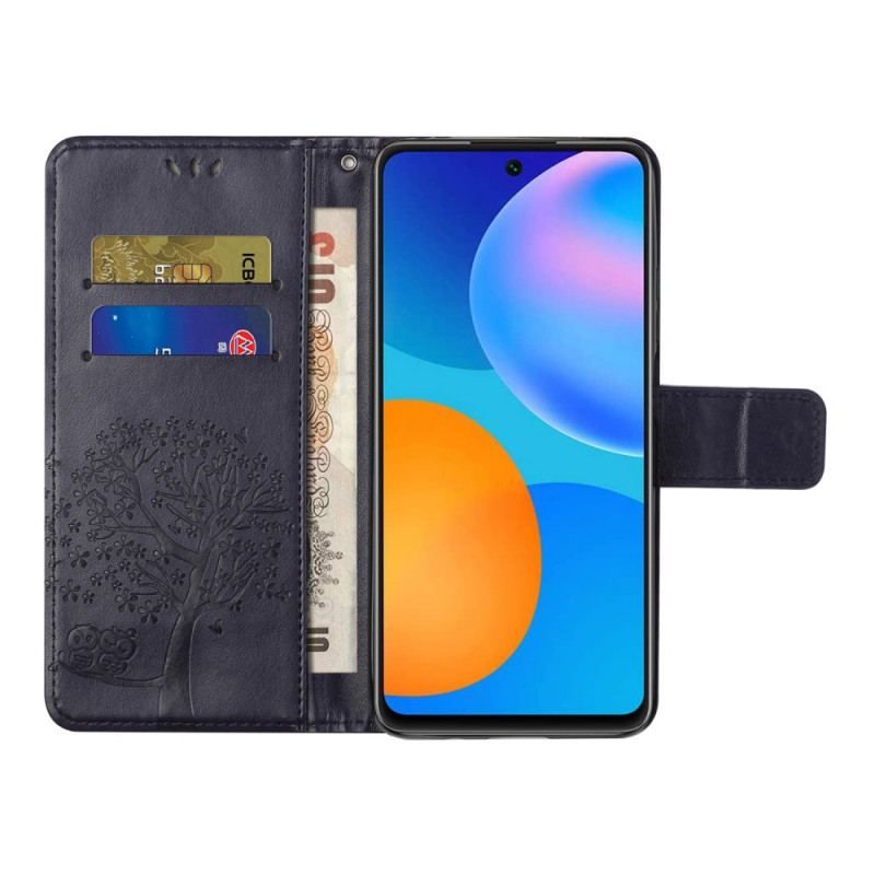 Flip Cover Xiaomi Redmi Note 11 / 11S Med Snor Thong Træ Og Ugler