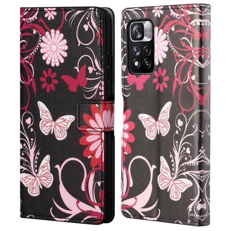 Flip Cover Xiaomi Redmi Note 11 Pro / 11 Pro 5G Sommerfugle Og Blomster