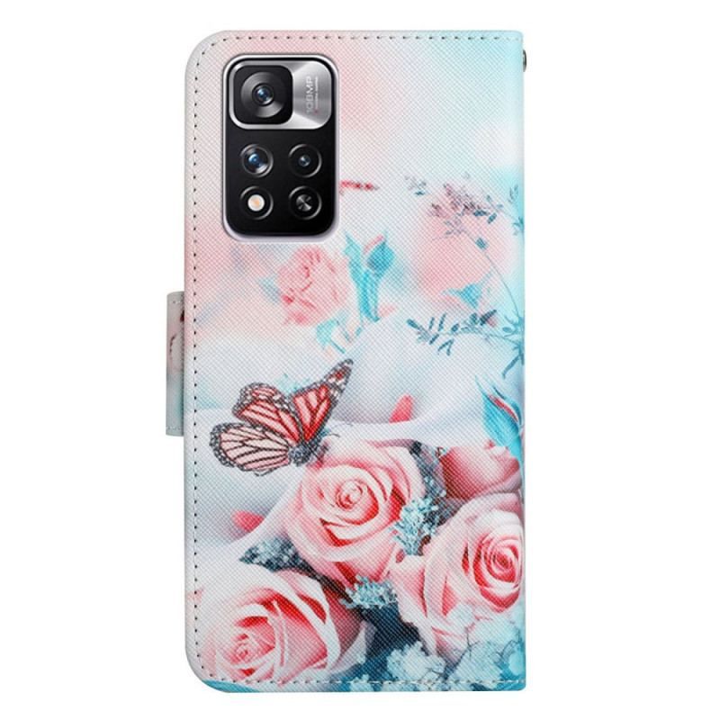 Flip Cover Xiaomi Redmi Note 11 Pro Plus 5G Buket Af Blomster Og Sommerfugle