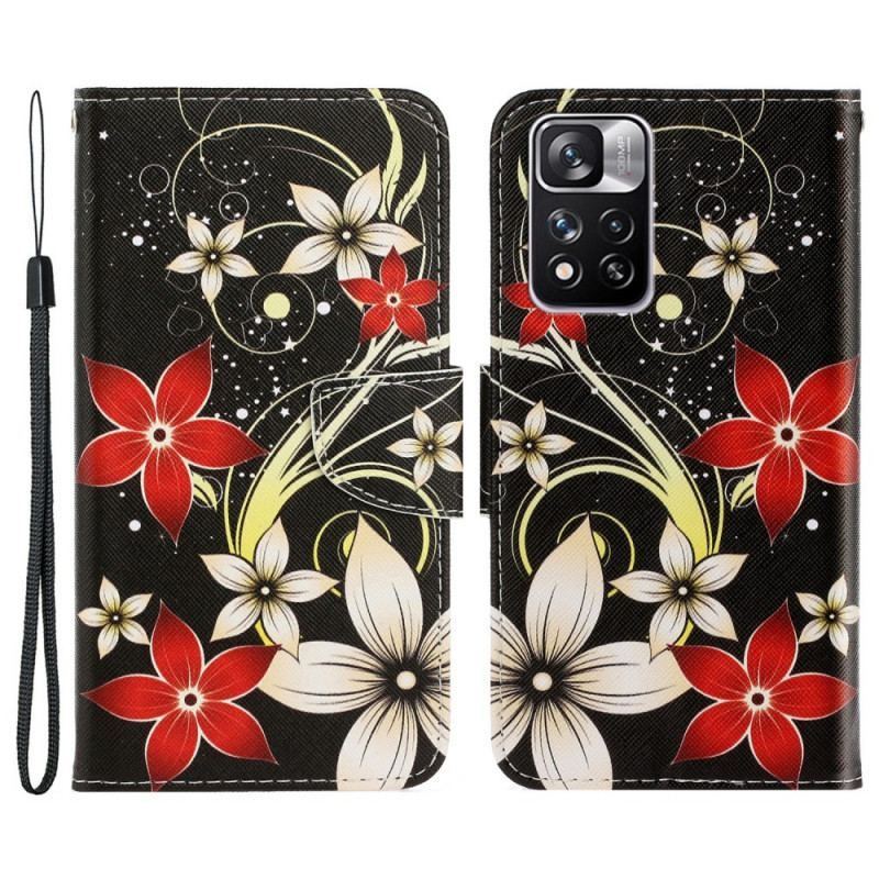 Flip Cover Xiaomi Redmi Note 11 Pro Plus 5G Med Snor Farverige Strappy Blomster