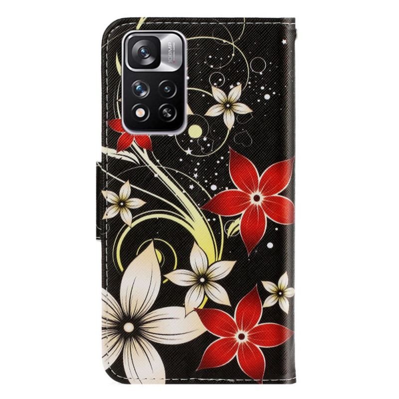 Flip Cover Xiaomi Redmi Note 11 Pro Plus 5G Med Snor Farverige Strappy Blomster