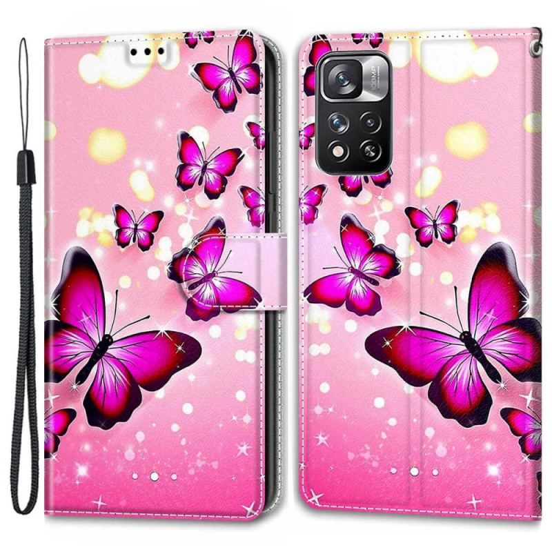 Flip Cover Xiaomi Redmi Note 11 Pro Plus 5G Med Snor Strap Butterflies Fan