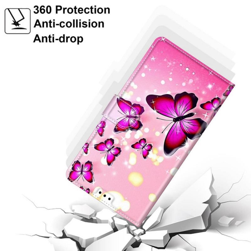 Flip Cover Xiaomi Redmi Note 11 Pro Plus 5G Med Snor Strap Butterflies Fan