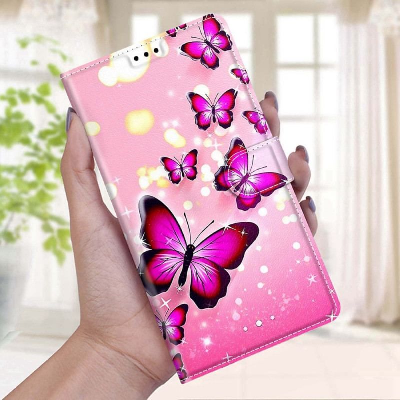 Flip Cover Xiaomi Redmi Note 11 Pro Plus 5G Med Snor Strap Butterflies Fan