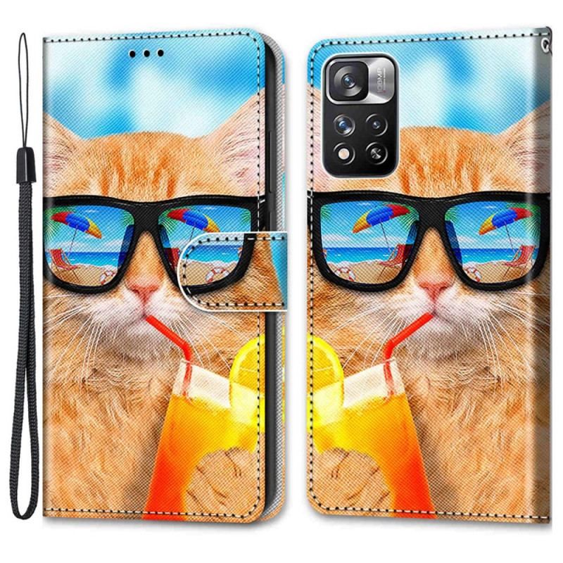 Flip Cover Xiaomi Redmi Note 11 Pro Plus 5G Med Snor Strappy Star Cat