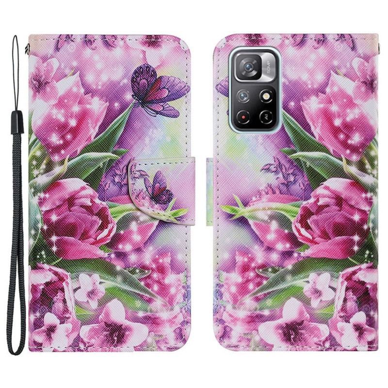 Flip Cover Xiaomi Redmi Note 11 Pro Plus 5G Sommerfugle Og Tulipaner