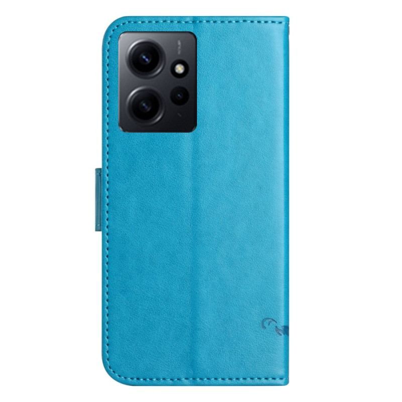 Flip Cover Xiaomi Redmi Note 12 4G Med Snor Blomster Og Sommerfugle Med Rem