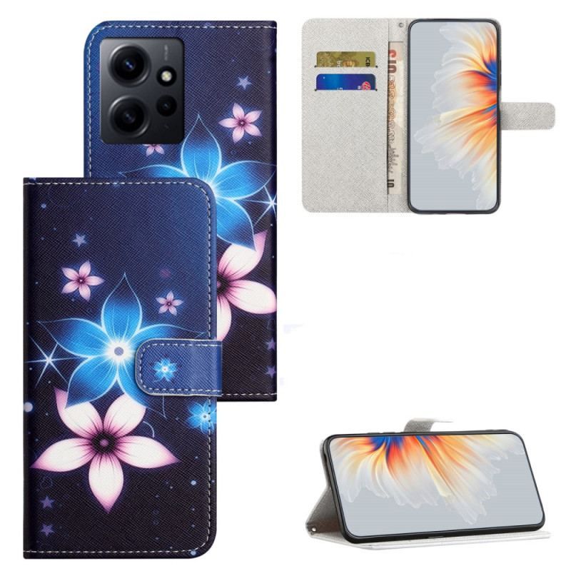 Flip Cover Xiaomi Redmi Note 12 4G Med Snor Lunar Strap Blomster