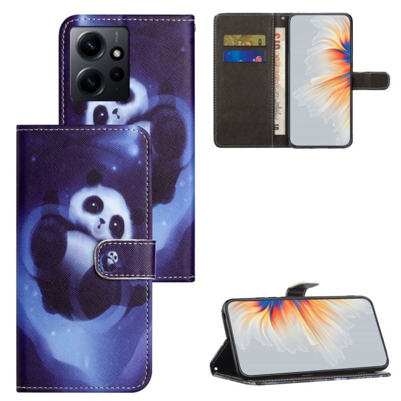 Flip Cover Xiaomi Redmi Note 12 4G Med Snor Space Panda Med Snor