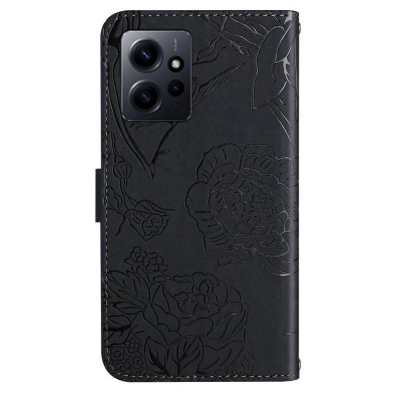 Flip Cover Xiaomi Redmi Note 12 4G Sommerfugle Og Snor