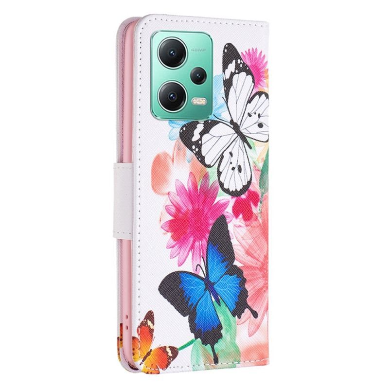 Flip Cover Xiaomi Redmi Note 12 5G Akvarel Sommerfugle