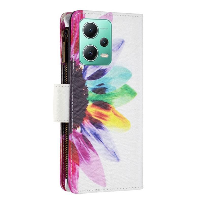 Flip Cover Xiaomi Redmi Note 12 5G Blomsterlomme Med Lynlås