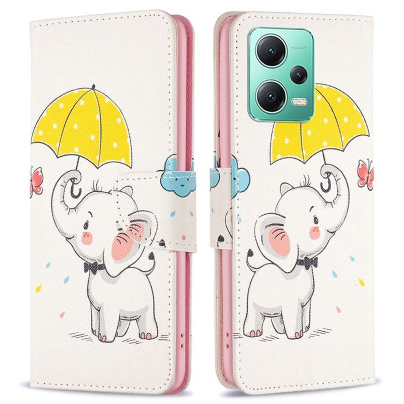 Flip Cover Xiaomi Redmi Note 12 5G Elefant I Regnen