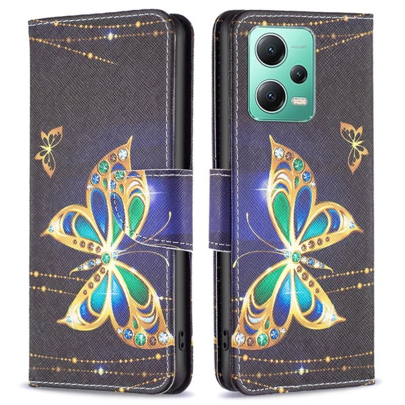 Flip Cover Xiaomi Redmi Note 12 5G Gyldne Sommerfugle