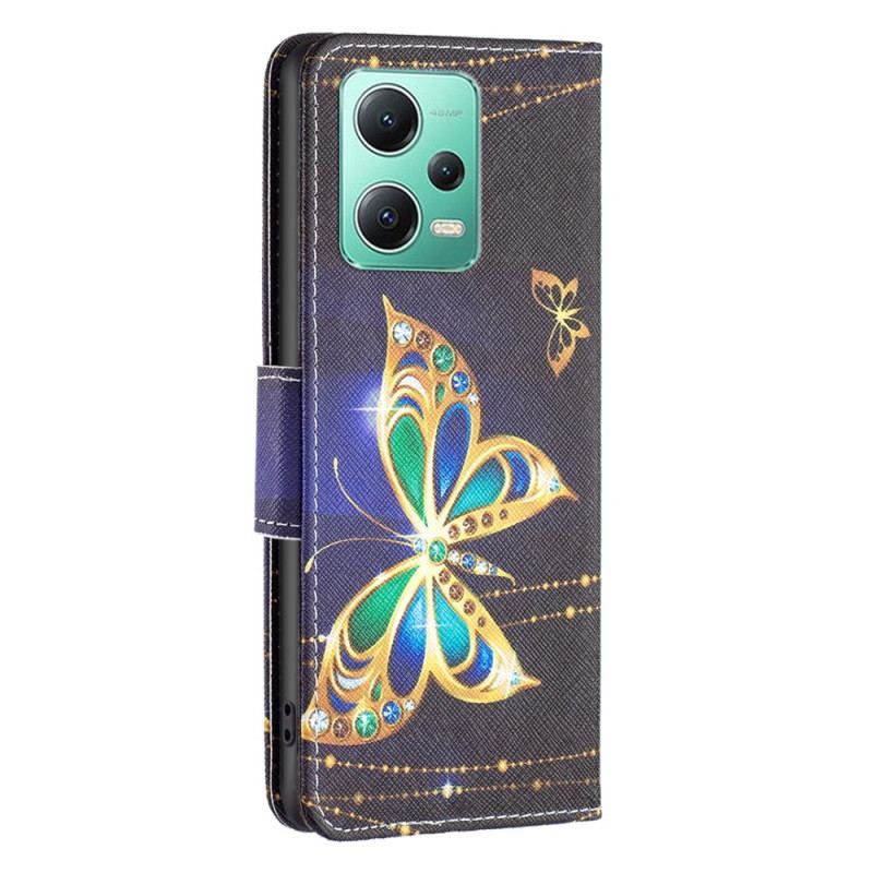 Flip Cover Xiaomi Redmi Note 12 5G Gyldne Sommerfugle