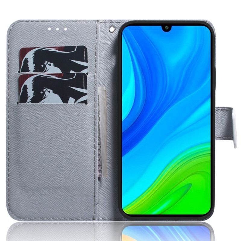 Flip Cover Xiaomi Redmi Note 12 5G Med Snor Drømmende Løve Med Rem