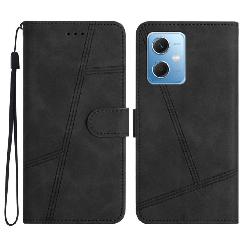 Flip Cover Xiaomi Redmi Note 12 5G Med Snor Strappy Geometrisk Læderstil