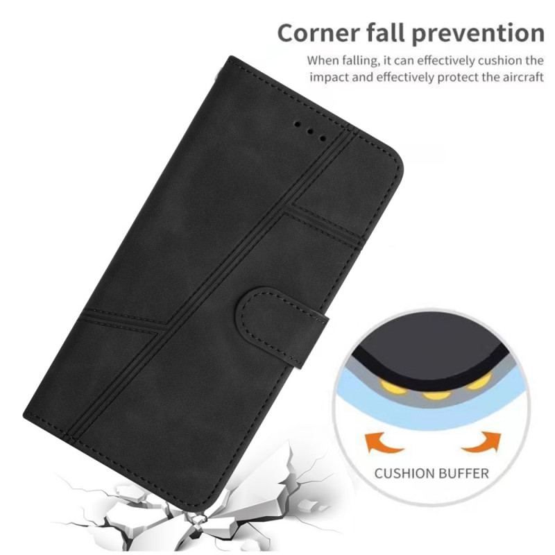 Flip Cover Xiaomi Redmi Note 12 5G Med Snor Strappy Geometrisk Læderstil