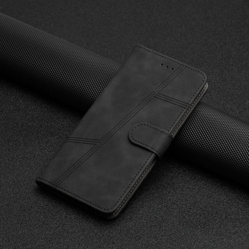 Flip Cover Xiaomi Redmi Note 12 5G Med Snor Strappy Geometrisk Læderstil