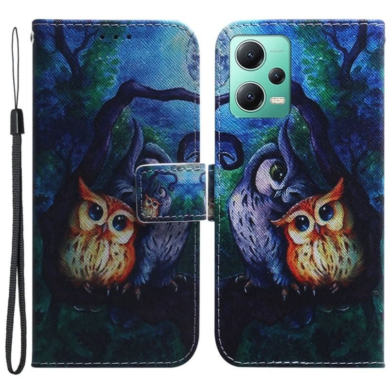 Flip Cover Xiaomi Redmi Note 12 5G Med Snor Strappy Owls Maleri