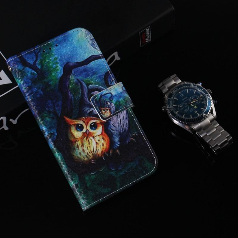 Flip Cover Xiaomi Redmi Note 12 5G Med Snor Strappy Owls Maleri